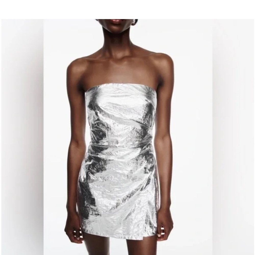 Zara Metallic Romper Skort Mini Dress Jumpsuit Small 4